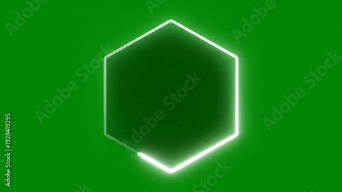 A glowing white hexagon shape against a solid green backdrop
