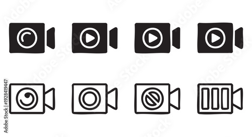Video camera recorder icons including play record stop and forbidden status symbols for multimedia