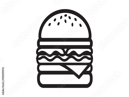 A simple line drawing of a hamburger with sesame seed bun