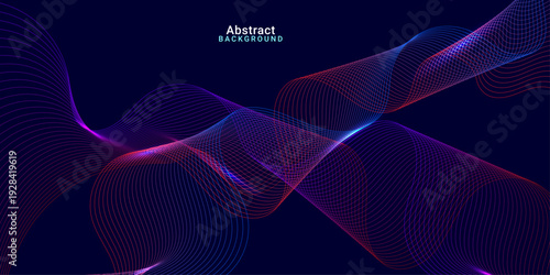 Futuristic background featuring vibrant glowing pink and blue mesh wave patterns on a dark navy backdrop for modern tech layouts.