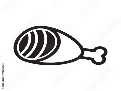 A black and white illustration of a cooked chicken leg with bone