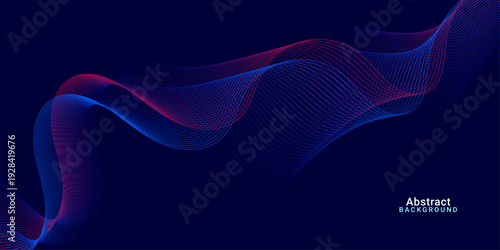 Sophisticated background with vibrant red and blue linear wave patterns on a dark navy backdrop for modern digital tech layouts.
