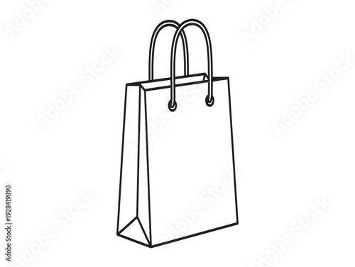 A simple line drawing of a blank shopping bag with two handles