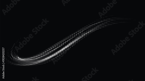Halftone effect with circle dots swoosh illustration on black background