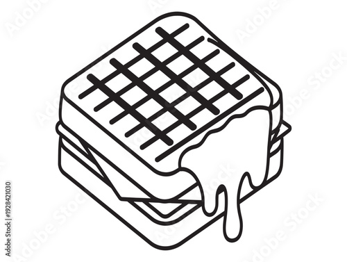 A square waffle with a scoop of melting ice cream on top