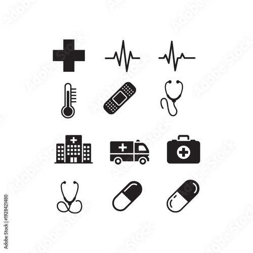 Medical healthcare icons set isolated on white background