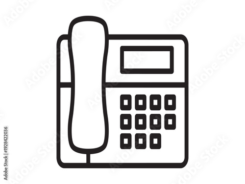 A black and white line drawing of a standard office landline telephone