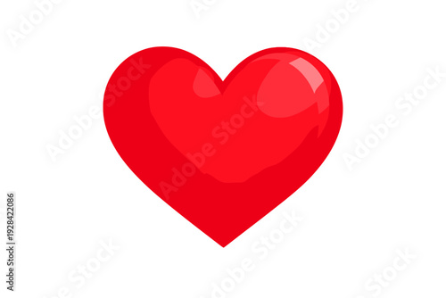 A vibrant red glossy heart shape is centered against a solid black background. The heart features a subtle highlight on the upper right side, giving it a three-dimensional appearance.