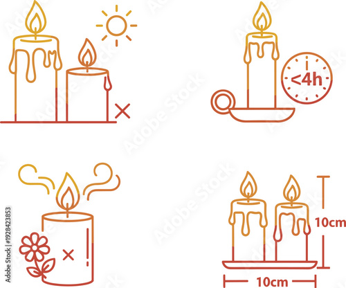 Candle Icon Set Featuring Wax Drip, Duration, and Floral Designs for Home Decor, Relaxation, and Lifestyle Projects