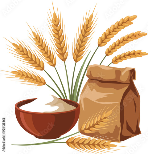 Wheat bag and flour vector illustration.