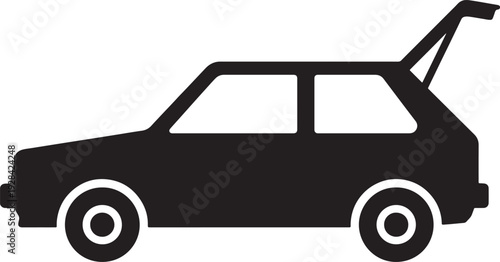 Black silhouette of a hatchback car with the rear hatch open also transparent background automobile vehicle