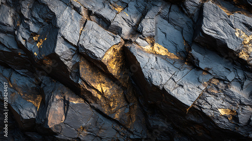 Close-up of Dark Rock with Gold Veins stone mineral
