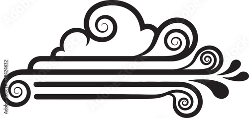 Black stylized swirling wind and cloud with flowing lines and teardrop shapes also transparent background