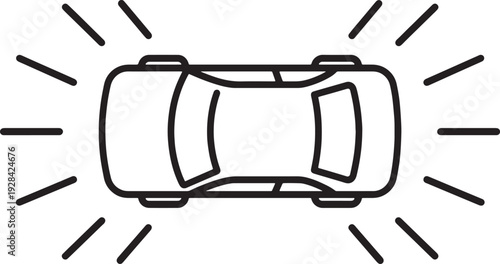 Overhead view black line of a car with radiating lines also transparent background vehicle automobile