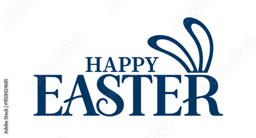 Happy Easter logo design with bold serif typography and blue bunny ears icon