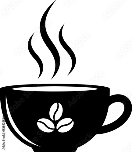 Steaming cup of coffee with leaf design