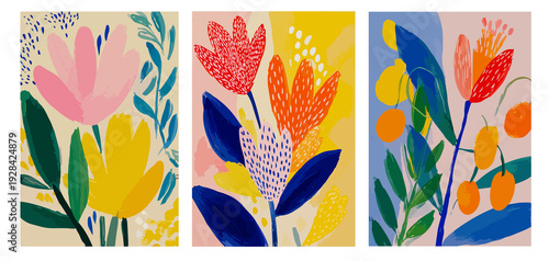 Tableau sur toile Modern poster, cover or flyer in hand drawn beautiful blossom flowers, perfect f