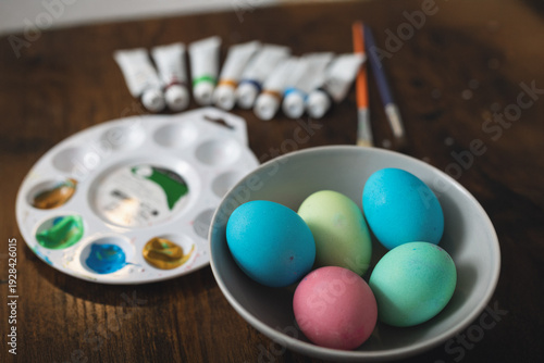 Easter egg painting set with brushes and paints