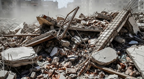 Destroyed Building Rubble and Debris Scene.