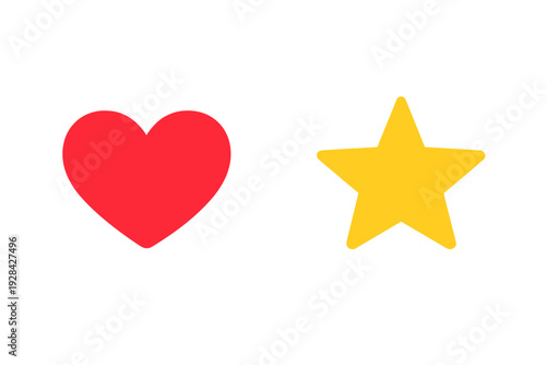 A red heart icon and a yellow five-pointed star icon are displayed side-by-side against a solid black background. The shapes are simple, flat, and brightly colored.
