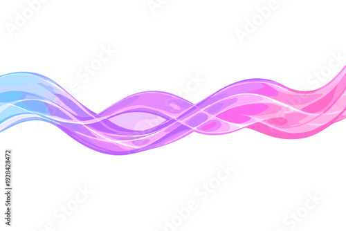 A vibrant abstract wave of light transitions from blue to purple and pink across a solid black background. The fluid, translucent curves create a sense of motion and energy.