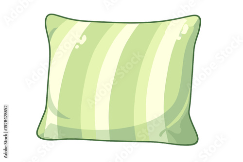 This digital illustration shows a square pillow with light green and white diagonal stripes. The cushion has a soft, rounded shape with subtle highlights and shading for depth.