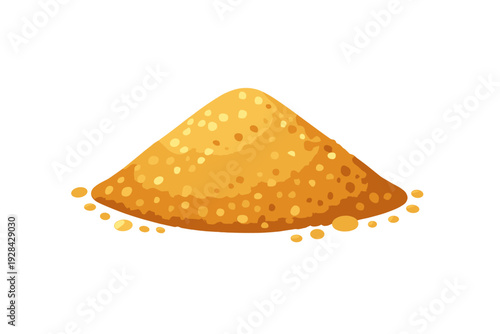 A digital illustration of a small pile of golden sand or grain against a solid black background. The mound features a textured surface with individual grains visible in yellow and orange.