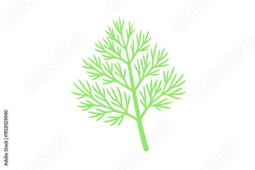 A light green illustration of a fresh dill sprig with delicate feathery leaves is centered against a solid black background. This simple graphic depicts a culinary herb branch.