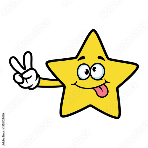 Wallpaper Mural Cheerful cartoon star character giving peace sign with friendly expression Torontodigital.ca