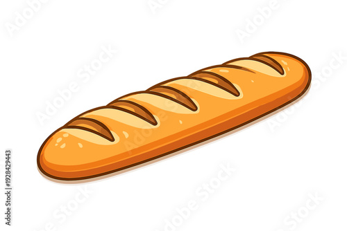 A digital illustration of a long, golden-brown baguette with diagonal score marks on its crust, isolated against a dark background. The bread has a cartoon-like style with highlights.