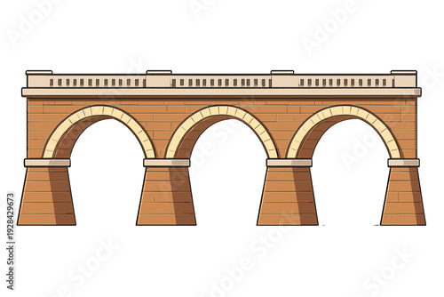 A digital illustration of a classic stone arch bridge with three arches and a decorative balustrade on top, set against a black background. The structure is built from brown masonry blocks.