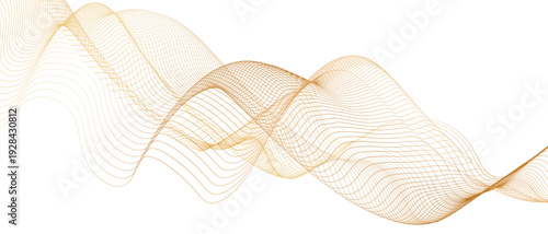 Abstract vector wavy lines with smooth flowing curves on golden gradient background. Luxury elegant backdrop with light graceful veil effect for business cards, presentations, branding and premium 