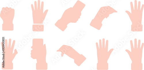 Human Hands Vector Set with Flat Hand Poses Male and Female Arms Point Hold Press and Extend Gestures