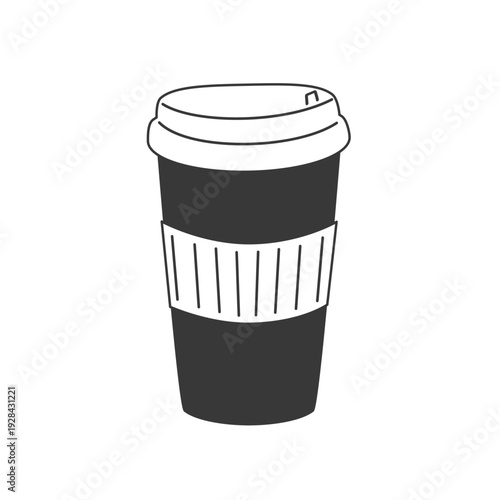 Coffee To Go Cup Sketch Icon, Simple Black White Beverage Graphic
