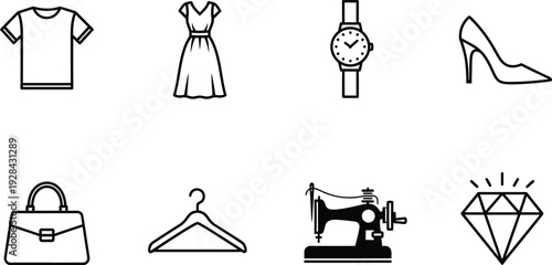 Fashion icon bundle clothing accessories and jewelry vector graphics