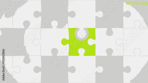 Green Puzzle Piece in White Jigsaw.