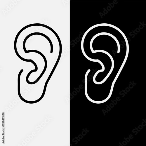 Ear icon set with human hearing anatomy symbols in outline style for medical health care concepts