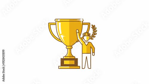 Illustration of Person Holding Golden Trophy.