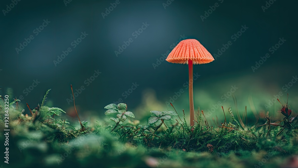 Fototapeta premium Vibrant orange mushroom in a natural setting on a forest floor