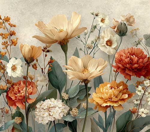 Earthy desert-inspired botanical illustration with natural color palette and organic flow, perfect for surface patterns, branding projects, and feminine western aesthetics.