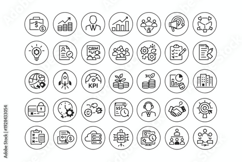 Collection of icons representing various professions and activities in circular frames