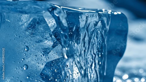 Clear water drops splash against a transparent glass surface to create a fresh and cool abstract macro effect