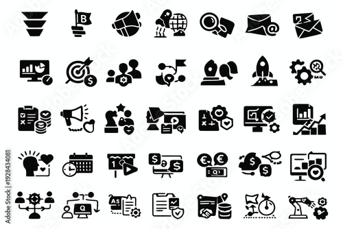 Assorted icons representing various business, technology, and communication concepts