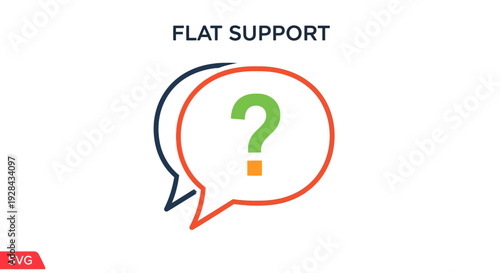 Flat support icon with question mark inside speech bubble