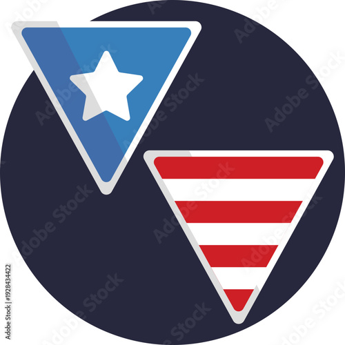 A triangular icon shaped like the map of the United States, used to represent the country in a simplified visual form.
