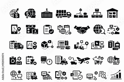 Diverse icons representing various office, technology, and communication tools