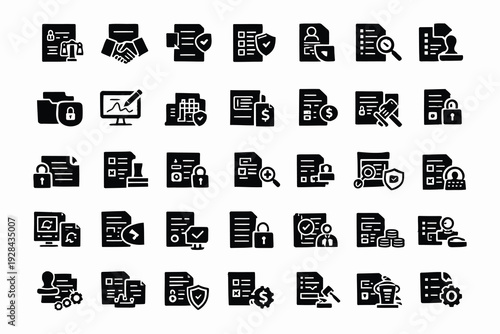 Collection of icons representing various office and productivity activities and tools