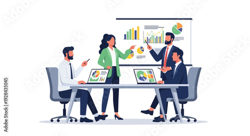 Professional Office Meeting Vector Illustration of Business Colleagues Collaborating Around a Table