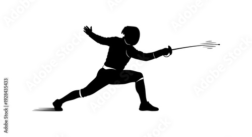 Silhouette of a fencer in action holding a sword during a bout