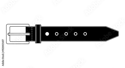 Black leather belt with silver buckle illustrated in a simple line drawing style